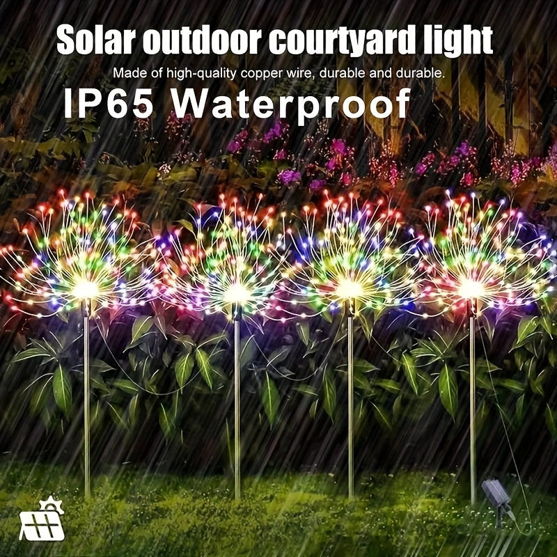 Juego de 4 piezas/1 pieza luces solares para jardín con forma de fuegos artificiales LED 320/240/60LED, adecuadas para decoraciones navideñas y de Acción de Gracias, 8 modos, iluminación cálida/de colores para exteriores y paisajismo