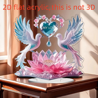 2D Plano, Corazón de Amor de Acrílico con Palomas para Decoración de Mesa, Estilo Clásico, Tema Animal, Multiusos para Hogar, Restaurante, Dormitorio, No Necesita Electricidad, Ideal para Halloween, Pascua, San Valentín, Acción de Gracias