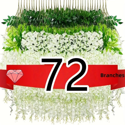 24-Pack/72pcs Flores Artificiales de Wisteria Colgantes - Decoración Faux Rattan Blanco, Adecuado para Bodas, Jardines, Paredes, y Marcos DIY - 109.73 cm Longo, Perfecto para Primavera, Christmas, Valentine's Day, y Fiestas de Cumpleaños