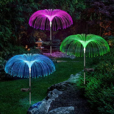 Un conjunto de luces de medusa solar de una capa que cambian de color, diseñadas para decoración al aire libre, adecuadas para jardines, caminos y ocasiones festivas como Halloween, Navidad y Año Nuevo.
