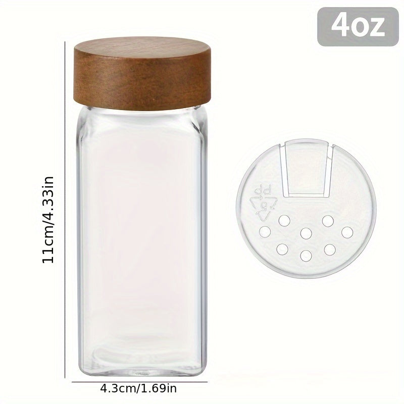 6, 12, 18 o 24 frascos cuadrados de vidrio para especias de 4 oz con tapa de bambú o aluminio, dispensador de polvo con agujeros, empaque de espuma perlada, ideal para barbacoa al aire libre