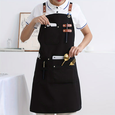 1 delantal de lona con cuatro bolsillos, perfecto para restaurantes, cocinas caseras, tiendas de té con leche, floristerías, cafeterías, panaderos, jardineros, delantales de cintura para hombres y mujeres, ropa de trabajo