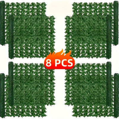 8 piezas de pantalla de pared de valla de privacidad de hiedra artificial, longitud total de aproximadamente 118,1 x 39,4 pulgadas, con 576 hojas de textura de alta simulación, puede resistir bien los rayos UV, adecuado para terraza/balcón/jardín/cortijo