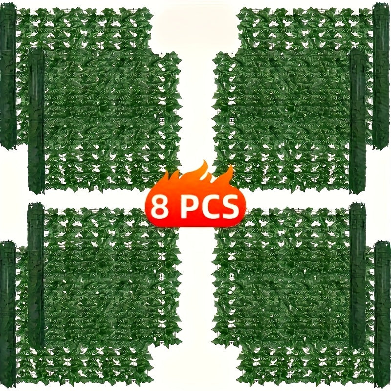 8 piezas de pantalla de pared de valla de privacidad de hiedra artificial, longitud total de aproximadamente 118,1 x 39,4 pulgadas, con 576 hojas de textura de alta simulación, puede resistir bien los rayos UV, adecuado para terraza/balcón/jardín/cortijo