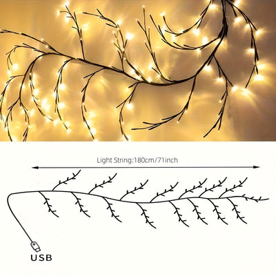 1pc 96-LED 179.83cm Luces de Hadas en Rama de Árbol Caprichosas - Alimentadas por USB, 8 Modos, Luces Decorativas para Exteriores e Interiores para Patio, Jardín, Ambiente de Pared y Escalera de Casa, Luces Exteriores para la Casa