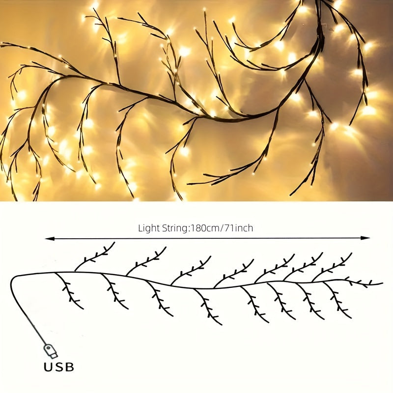 1pc 96-LED 179.83cm Luces de Hadas en Rama de Árbol Caprichosas - Alimentadas por USB, 8 Modos, Luces Decorativas para Exteriores e Interiores para Patio, Jardín, Ambiente de Pared y Escalera de Casa, Luces Exteriores para la Casa