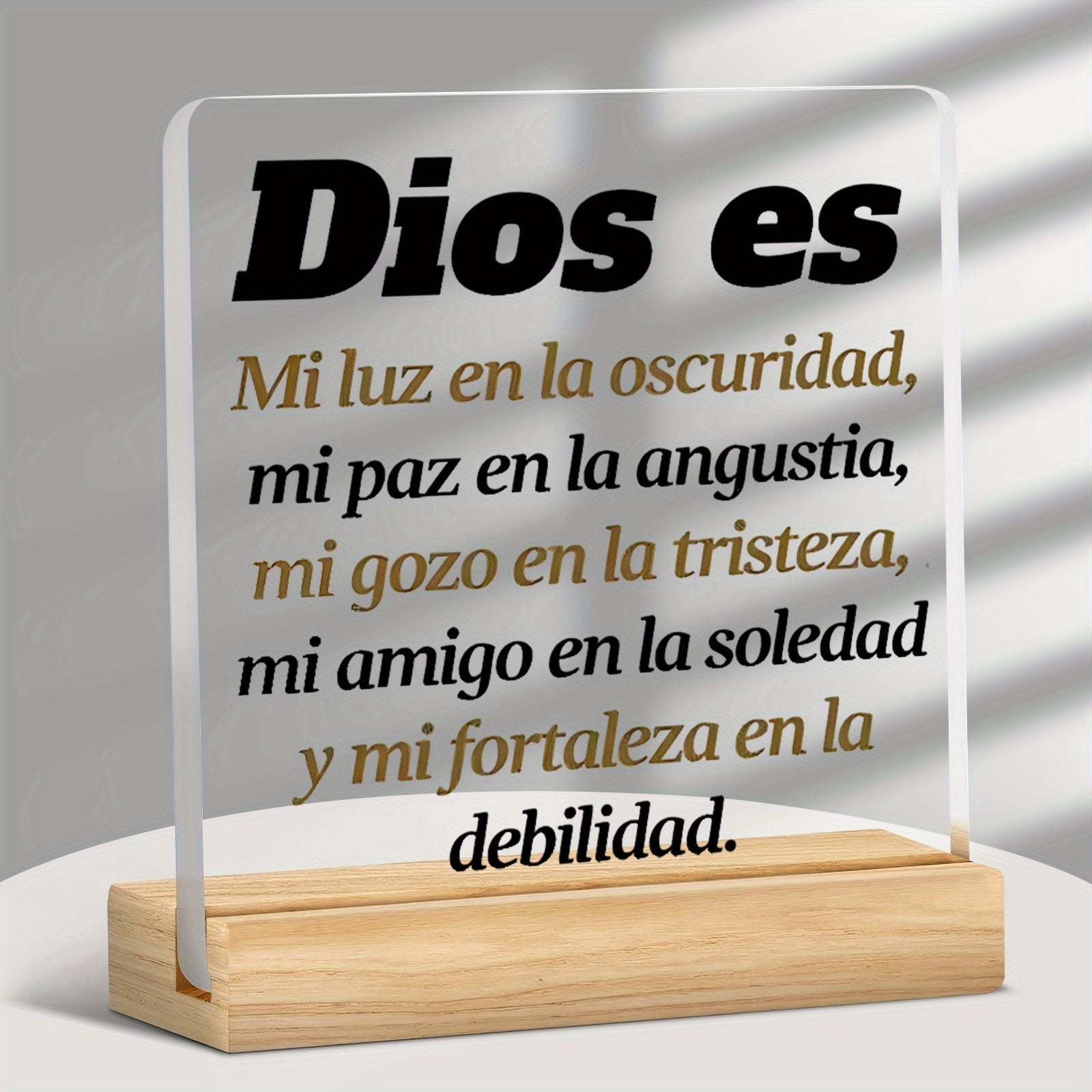 Soporte de madera de acrílico 2D con versículo bíblico en español - Regalo religioso para Navidad, cumpleaños, bautismo - Dios es mi luz en la oscuridad, paz en el dolor - Decoración inspiradora para el hogar y el escritorio