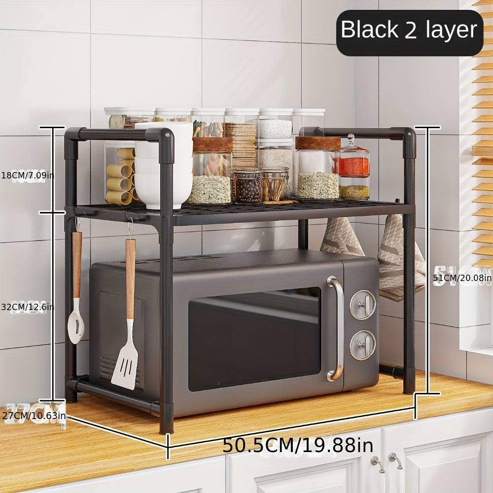 laoyeboubi Soporte de microondas de 2 niveles, estante de cocina ajustable y expandible, sin madera, fácil de limpiar, para microondas, almacenamiento de horno - Material de plástico, compatible con contacto no alimentario