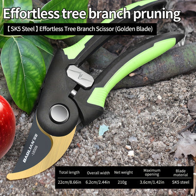 Tijeras de poda de jardín de acero aleado SK5, recubiertas de Teflón, estilo moderno, acero de carbono de alta calidad, corte sin esfuerzo para ramas de árboles, árboles frutales, arreglos florales - No se necesita electricidad