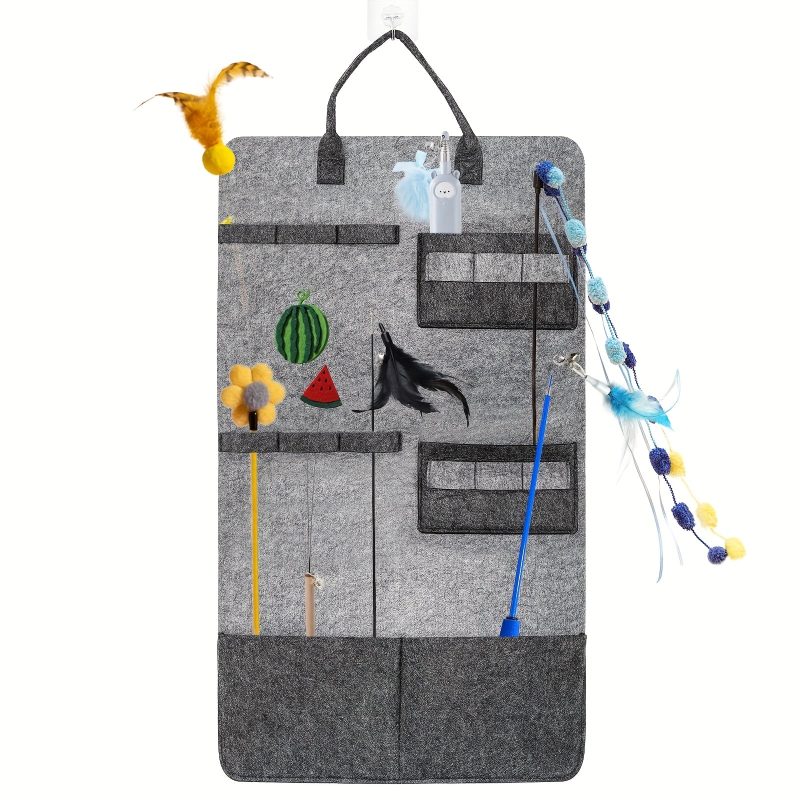Bolsa Colgante para Almacenamiento de Juguetes de Entretenimiento para Gatos, Soporte para Varitas y Organizador de Juguetes, Adecuado para Gatos Domésticos, Mantiene los Juguetes Seguros y el Hogar Ordenado, Almacenamiento Debajo de la Cama