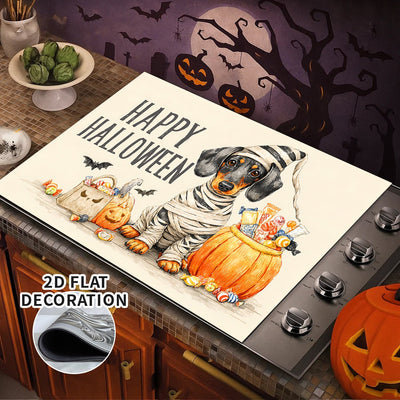 1pc Cubierta Decorativa para Estufa de Halloween - Forro Antideslizante con Base de Goma, Simulador de Quemador Eléctrico/Gas, Decoración Espeluznante para Cocina con Texto "Feliz Halloween" - Compatible con la Mayoría de Estufas, Fácil Instalación para