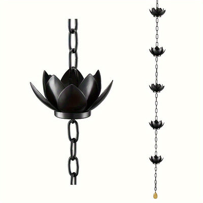 1pc Cadena de Lluvia en Forma de Loto - Desagüe Exterior de Hierro Duradero con Diseño Floral Decorativo, Flujo Eficiente del Agua y Protector de Canalones Sin Salpicaduras para Decoración de Jardín