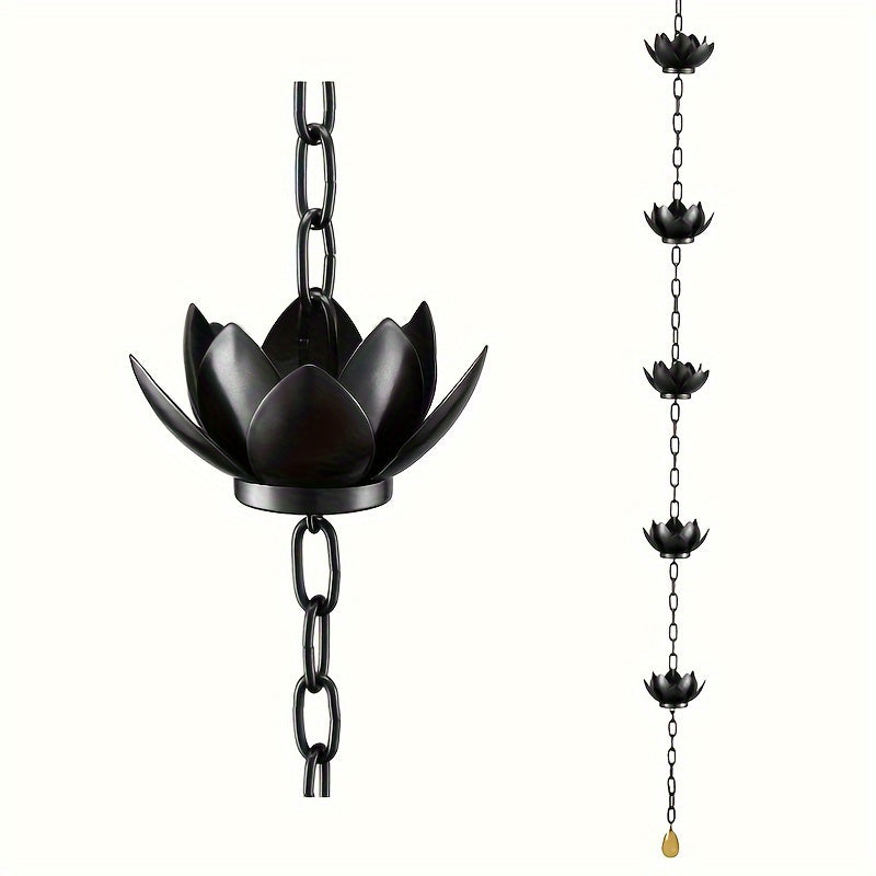 1pc Cadena de Lluvia en Forma de Loto - Desagüe Exterior de Hierro Duradero con Diseño Floral Decorativo, Flujo Eficiente del Agua y Protector de Canalones Sin Salpicaduras para Decoración de Jardín