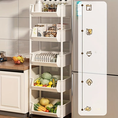 Carrito de Almacenamiento Rodante de 5 Niveles con Ruedas - Organizador Multifuncional de Plástico Duradero para Cocina, Sala de Estar y Hogar - Fácil Montaje, Sin Necesidad de Energía, Ideal para Aperitivos, Libros y Productos Frescos, Carro de Cocina