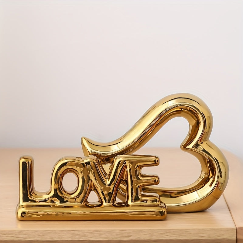 Conjunto de 2 piezas de cerámica electroplata con amor 'LOVE' adornos, decoración de alta gama para sala de estar, armario de vino, armario de TV, regalo de boda.