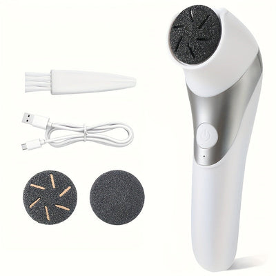 Lijadora eléctrica de pies recargable por USB - Apertura y cierre automáticos, cortes profundos para eliminación y suavizado ligero beige, herramienta de pedicura portátil con cabezales intercambiables (blanco y negro), regalo para el cuidado de los pies
