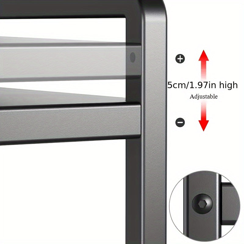1pc Estante de microondas de metal ajustable, un nuevo nivel de almacenamiento de cocina: longitud ajustable, uso multicapa, estante de microondas retráctil para encimera, estante para horno, estante de almacenamiento para olla arrocera de uso doméstico.