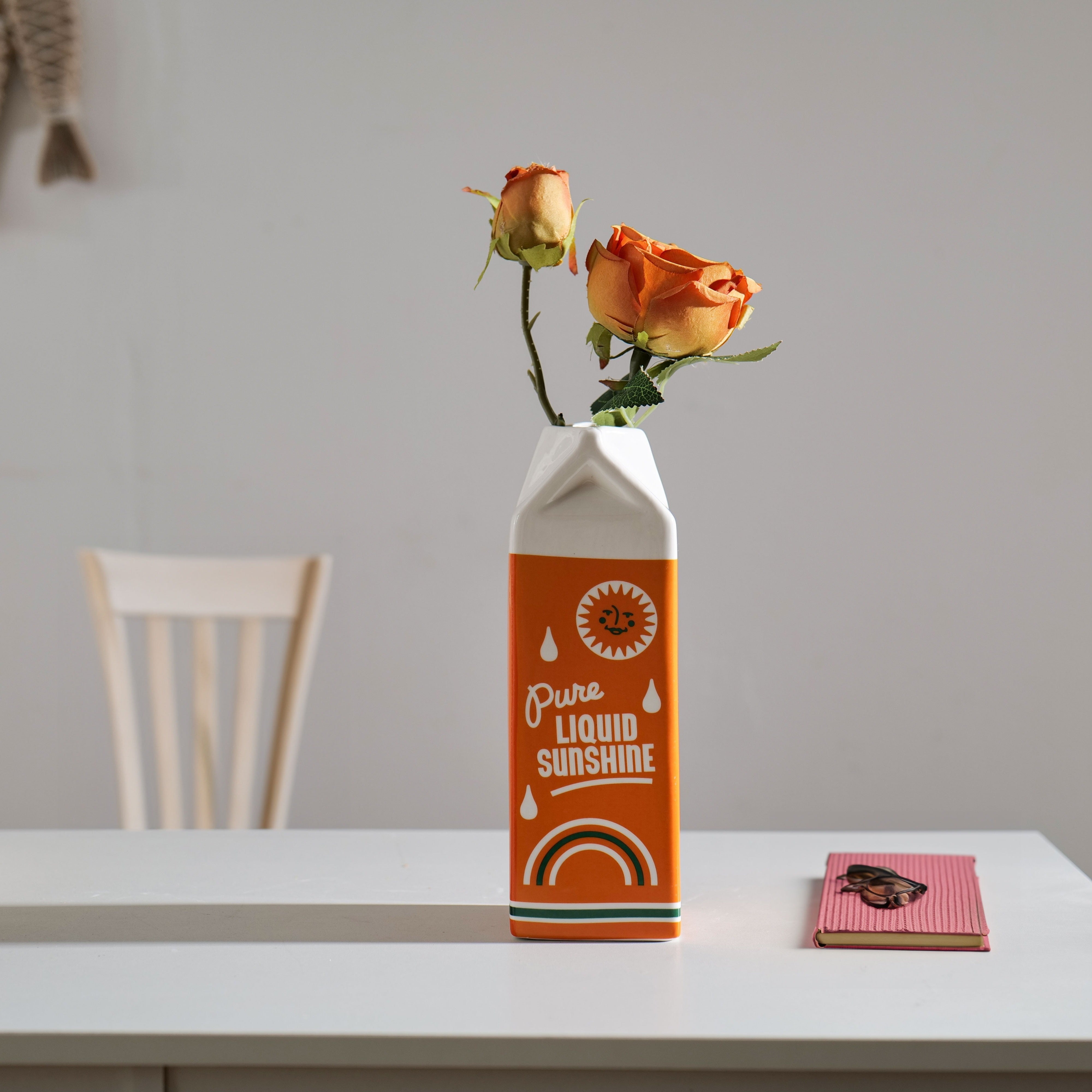 1 pieza de jarrón de jugo de naranja vintage - Cerámica decorativa con diseño de rodaja de naranja realista, estilo bohemio para hogar/coche/escritorio, no necesita batería, jarrones decorativos para el hogar.