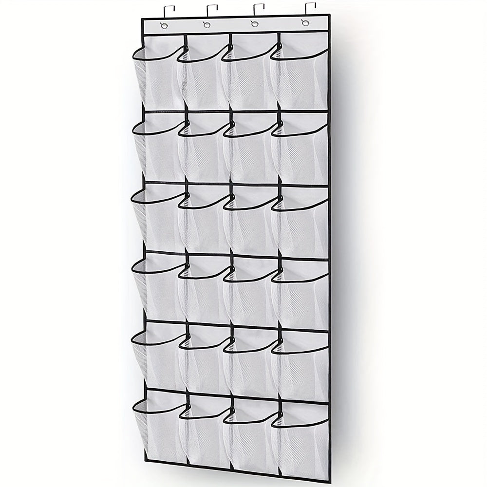 Organizador de zapatos de 24 bolsillos para colgar en la puerta - Estante de zapatos de plástico duradero con bolsillos de malla grandes, soporta hasta 33 libras, Almacenamiento y organización de armario, Sin cargador, No requiere batería