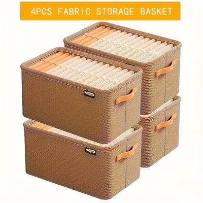 4 piezas de cajas de almacenamiento de tela clásica con asas, una solución de almacenamiento de armario elegante y práctica, caja de almacenamiento multifuncional plegable y engrosada, adecuada para ropa, toallas, ropa de cama y juguetes - No es impermea