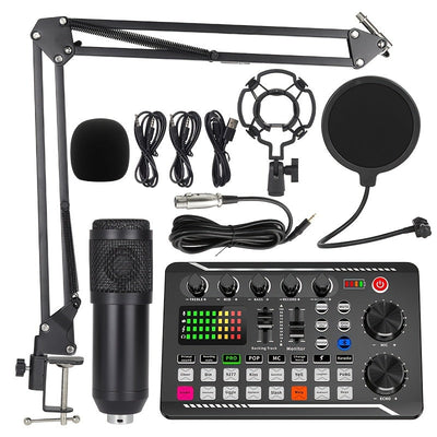 Interfaz de audio de transmisión en vivo con alimentación USB, F998, con efectos de DJ y cambiador de voz, plástico negro, batería recargable, para transmisión en vivo/blog/juego