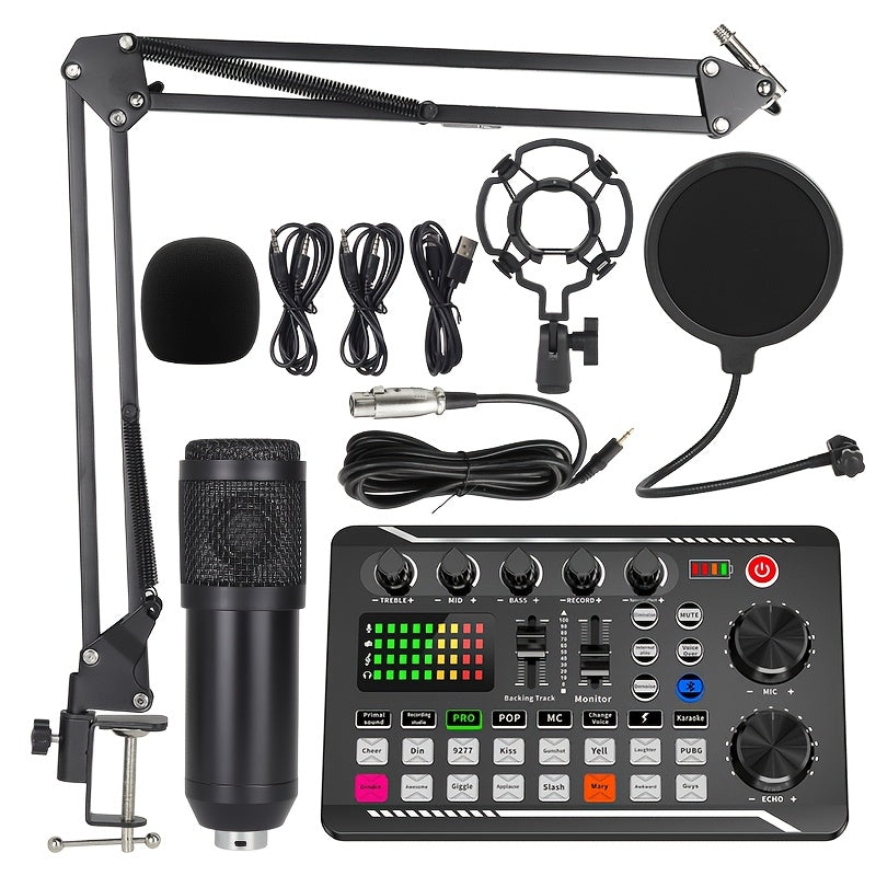 Interfaz de audio de transmisión en vivo con alimentación USB, F998, con efectos de DJ y cambiador de voz, plástico negro, batería recargable, para transmisión en vivo/blog/juego