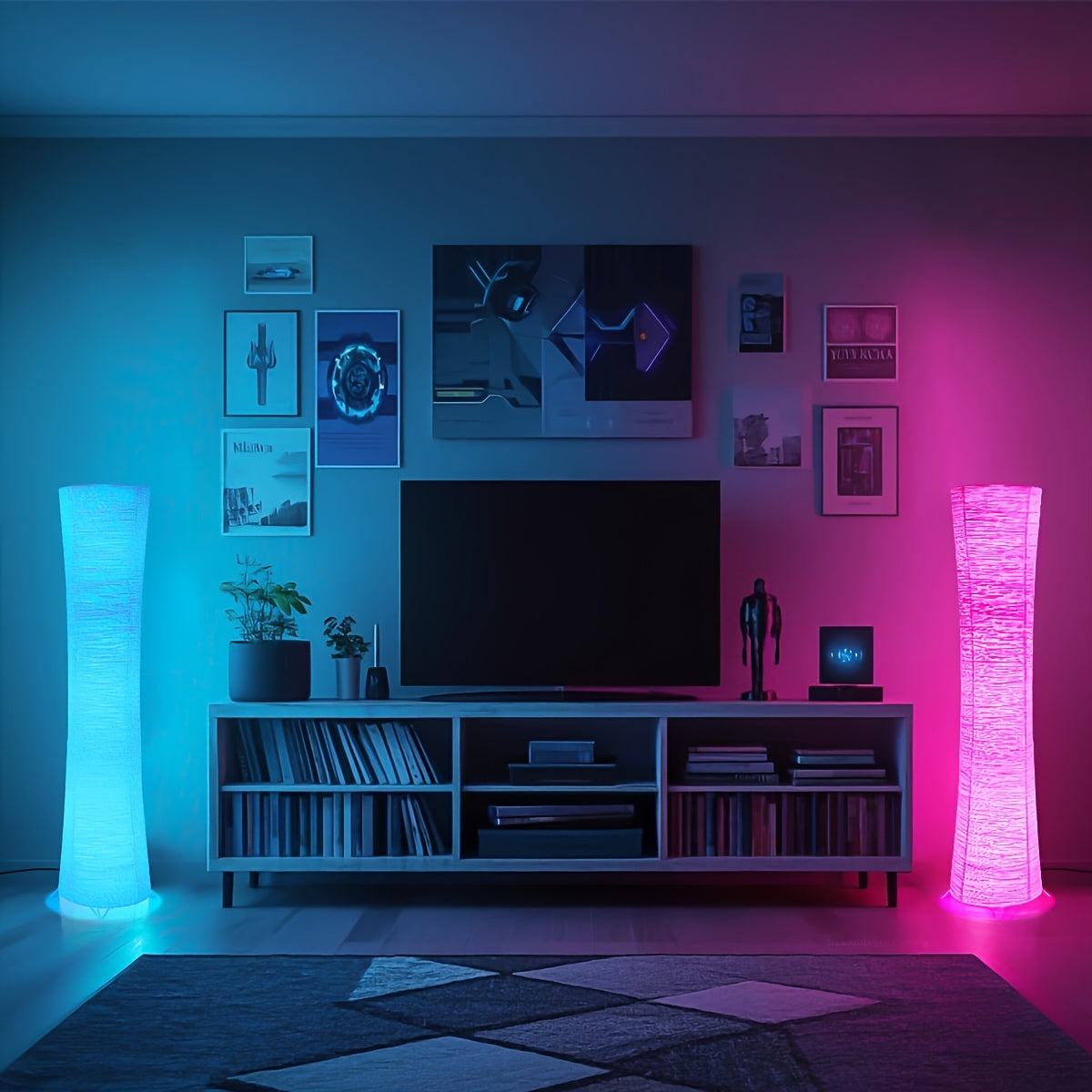 1 lámpara de suelo vertical de papel LED, control remoto, lámpara de suelo RGB con cambio de color, alimentación por USB, adecuada para sala de estar, dormitorio, estudio, sala de juegos.