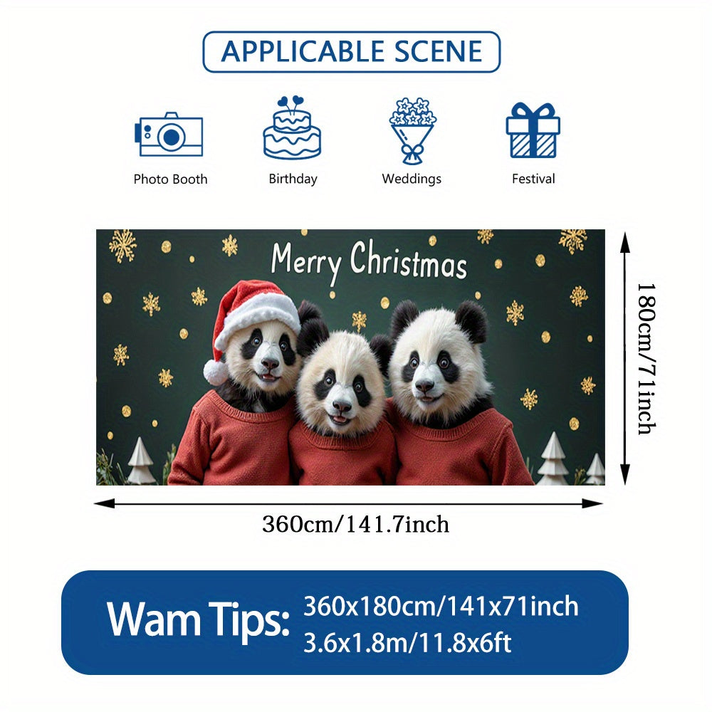 Lámpara de puerta 2D, 1 pieza, festiva, con panda y oso navideño - Poliéster, sombreros de Santa, copos de nieve y estrellas doradas, diseño ideal para decoraciones navideñas, fiestas hawaianas y de Halloween, uso interior/exterior, decoraciones navideña