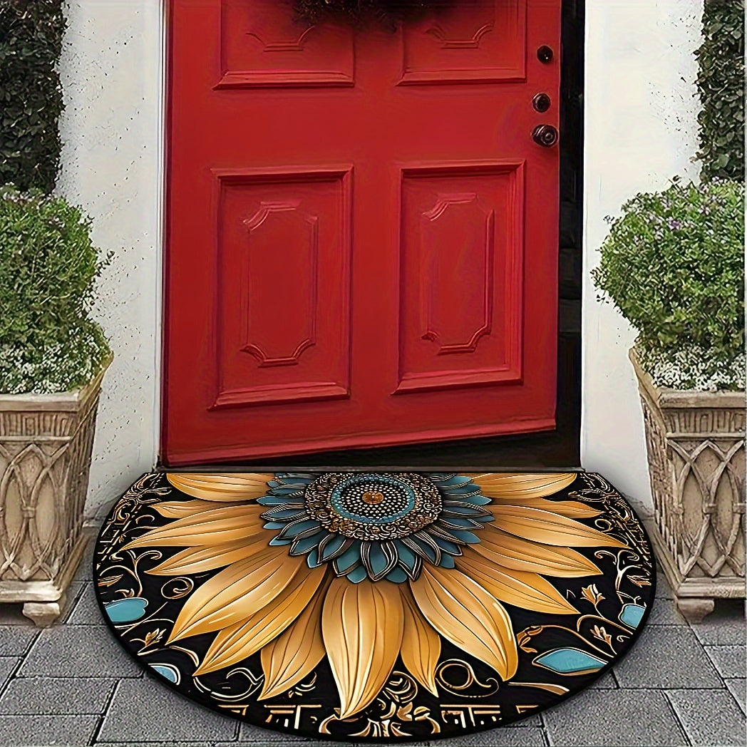 1pc Alfombra de Bienvenida de Girasol - Duradera, Antideslizante para Interior/Exterior con Diseño de Mandala Vibrante en Azul y Dorado, Perfecta para Dormitorio, Cocina, Baño, Patio - Decoración de Hogar Elegante, Regalo de Decoración de Girasol
