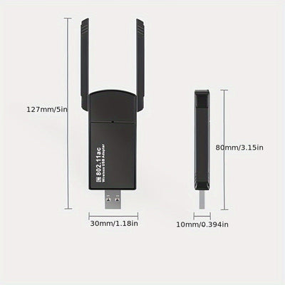 Adaptador de red inalámbrico USB de 1300Mbps con antena de doble banda, 2,4GHz y 5,0GHz, Modo de alimentación: USB, Voltaje de funcionamiento: ≤36V, Opción de conectividad: USB, Propiedades de la batería: Sin batería, Compatible con Windows 10/11/8.1/7,