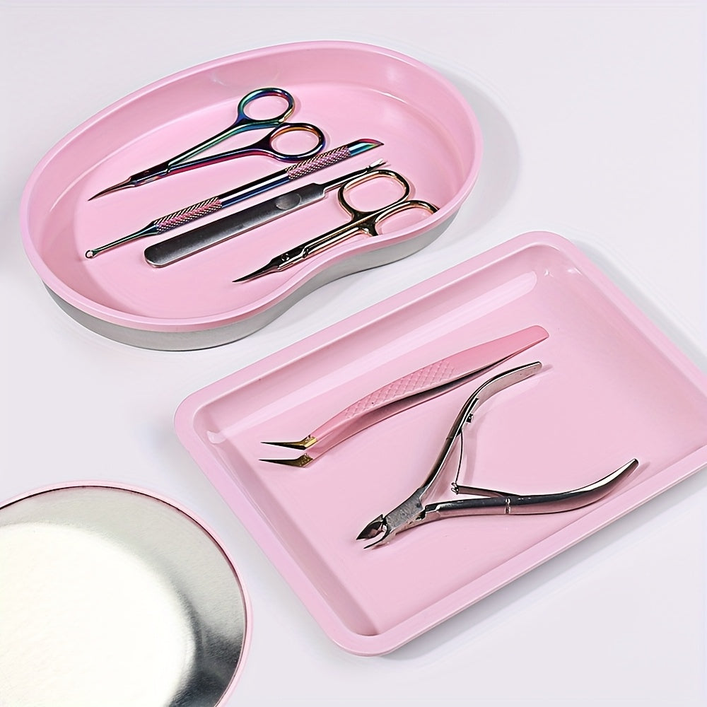 4 piezas de bandejas de almacenamiento de herramientas de uñas de acero inoxidable - Resistentes a la herrumbre, pruebas de huellas dactilares, organizador de accesorios cosméticos para limpieza y desinfección de salones, incluye bandejas en forma de cor