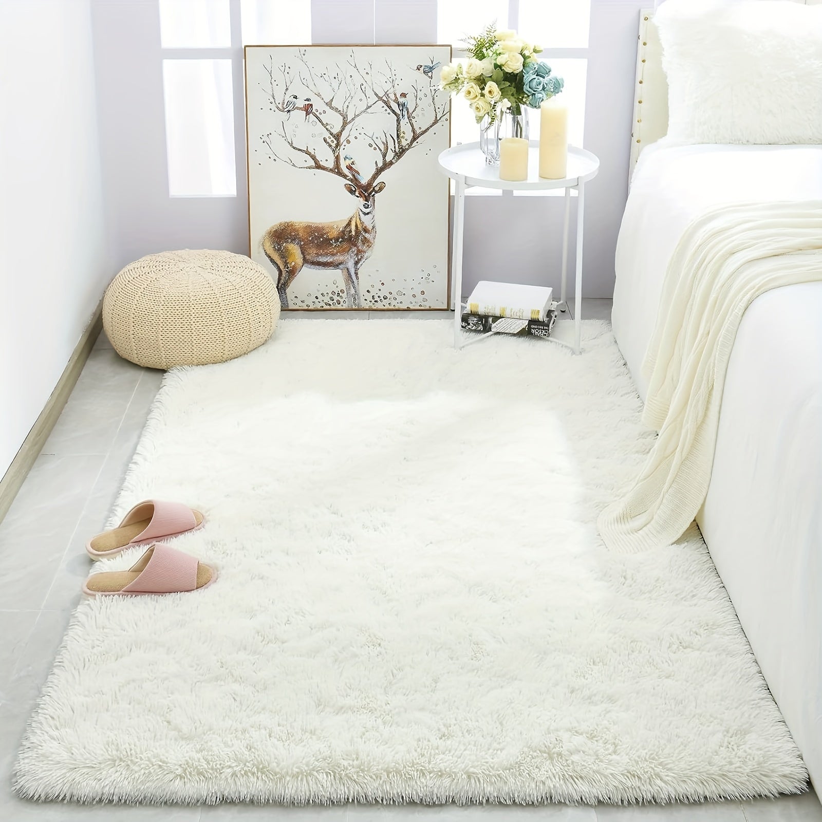 1 unidad de Alfombra de Pelo Sintético Cremoso-Blanco de Lujo - Material de Espuma Suave y Grueso, No se Despide y Duradero para el Salón, el Dormitorio y Más.