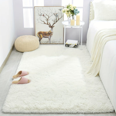 1 unidad de Alfombra de Pelo Sintético Cremoso-Blanco de Lujo - Material de Espuma Suave y Grueso, No se Despide y Duradero para el Salón, el Dormitorio y Más.