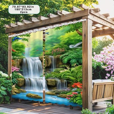 2 piezas, cortinas para exteriores, decorativas para primavera y verano, con patrón de cascada para cortinas de puerta, ventanas, patios, interiores, tela de fondo, adecuadas para colgar decoraciones, utilizadas en pasillos, balcones, jardines, patios, d