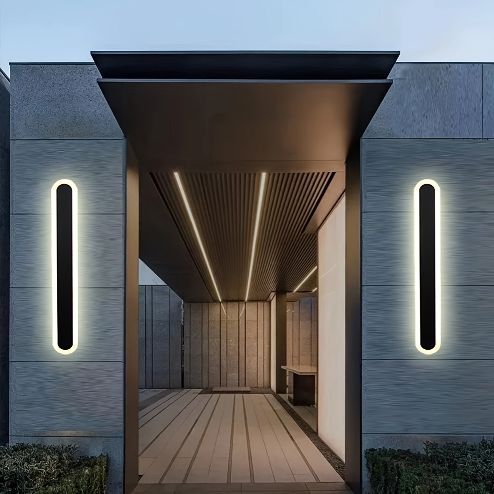 1pc Lámpara de Pared LED Ovalada Moderna, 40.01/59.99/79.98/100.0 cm disponible. Cuerpo metálico con temperatura de color blanco cálido 3000K, luz exterior negra para interiores en salas, porches, garajes y paredes de patios - semiempotrable de voltaje a
