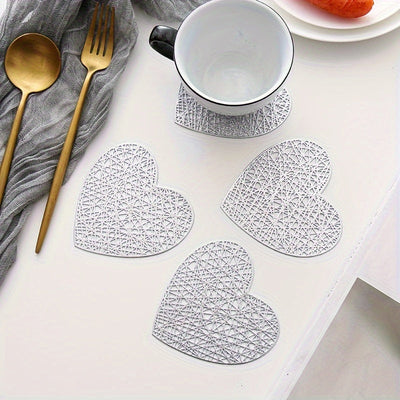1 Juego De 4 Piezas, Posavasos, Creativo Posavasos En Forma De Corazón Pequeño Con Forma De Amor, Posavasos Decorativos Para El Hogar, Posavasos De Aislamiento Térmico De PVC Con Efecto Bronceado, Posavasos Antideslizantes Para Café, Decoración De Mesa D