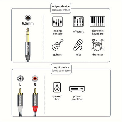 RIKSOIN Cable de audio TRS de 6,35 mm a RCA doble: divisor en Y para conexiones de guitarra, micrófono, teclado y batería