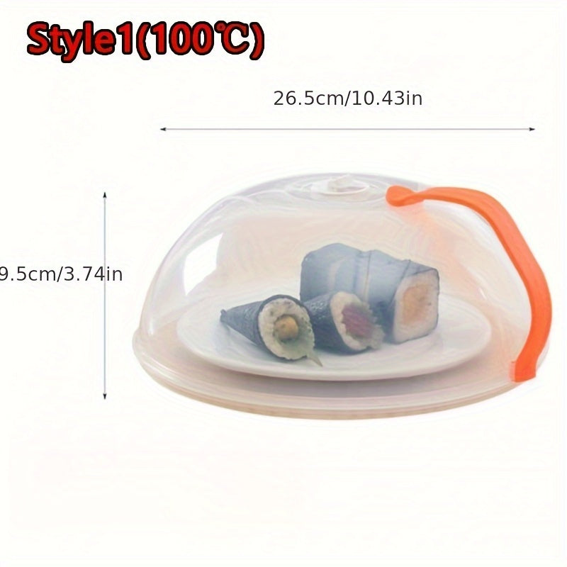 1pc Cubierta Transparente para Alimentos de Microondas con Mango Naranja de Fácil Agarre - A Prueba de Salpicaduras, Protector de Plato para Mantener la Frescura para el Hogar, Catering, Camping al Aire Libre, Uso en RV, Cubierta para Microondas
