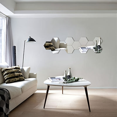 13 piezas de espejos hexagonales grandes de acrílico suave plateado, adhesivos para pared, decoración para baño, sala y dormitorio, hazlo tú mismo