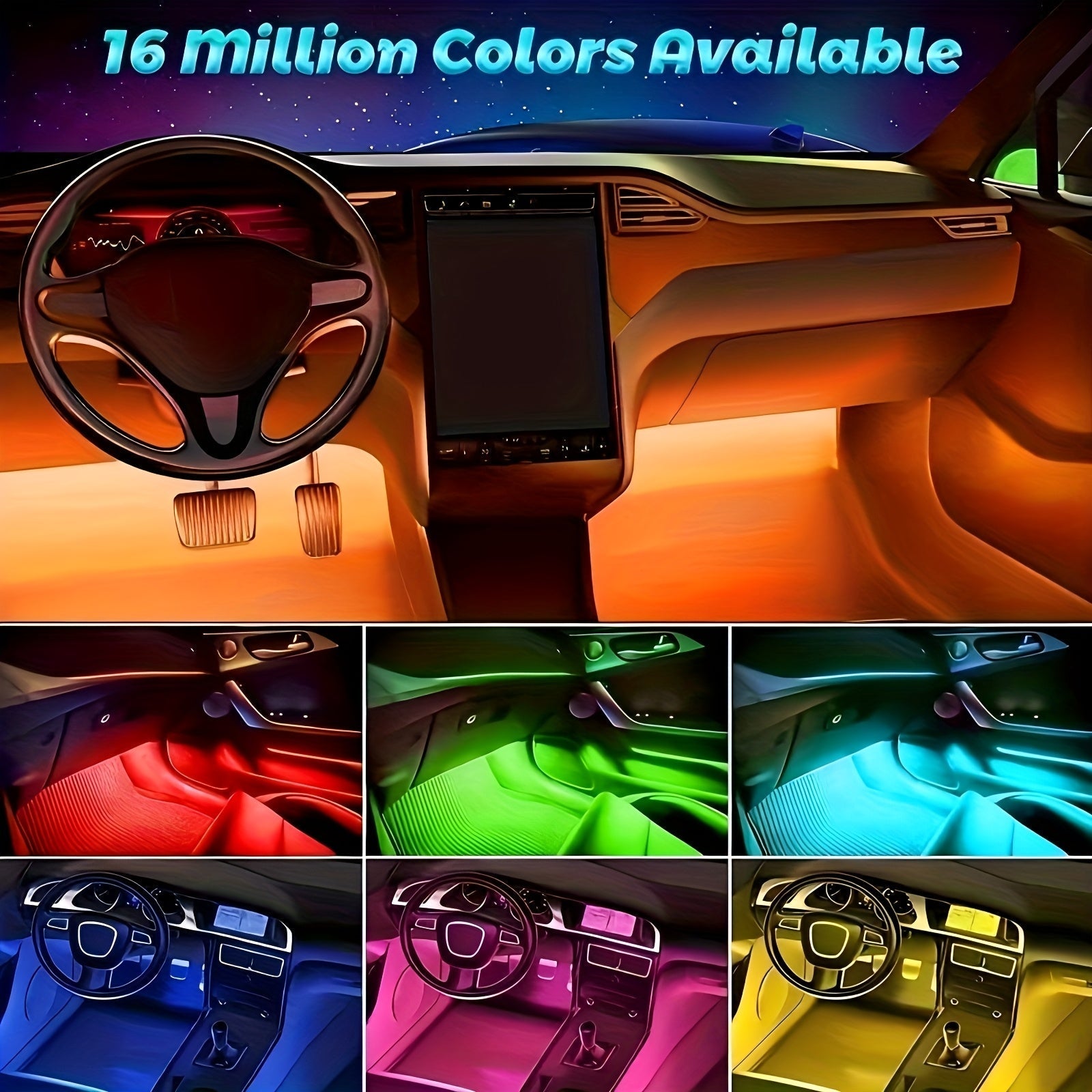 Conjunto de 4 Luces Ambientales para el Interiores del Coche, Lámpara Única Modificada con Colores, Luz de Ambiente USB Decorativa LED con Ritmo Musical