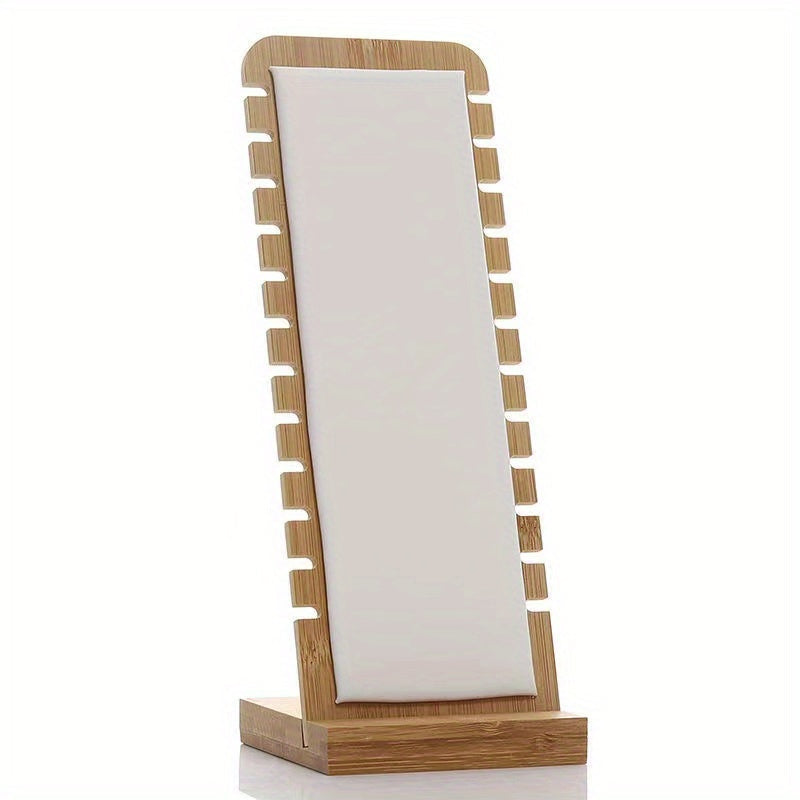 1pc Soporte de Exhibición para Joyería de Madera de Pino Natural - Organizador de Collares con 12 Ranuras Forradas en Tela Suave, Almacenamiento Portátil de Escritorio para Cadenas Largas y Colgantes, Decoración Elegante sin Enredos, Expositor de Joyería