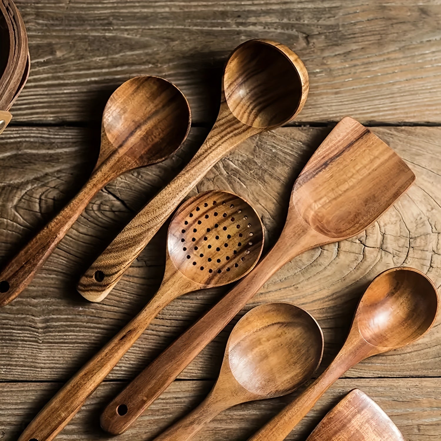 Conjunto de Utensilios de Cocina de Madera AIUHI de 5 Piezas, Cucharas de Madera y Juego de Espátulas Naturales para Sartenes Antiadherentes