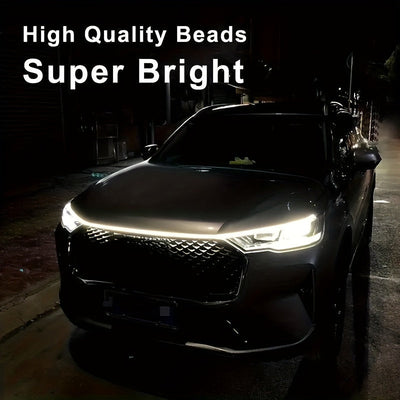 Luz LED para capó de coche, tira de acento de neón de 60 pulgadas, barra de luces de escáner de inicio multicolor, luces de neón de alto brillo de 12 V, con cableado rígido, para varios modelos, sin batería