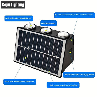 1pc. luz solar de pared exterior, 3000k luz solar para exteriores, luz de porche con 6LEDs, luz de patio, farola exterior, 1800mAh Adecuada para jardín, patio, estacionamiento, iluminación decorativa comercial ip54