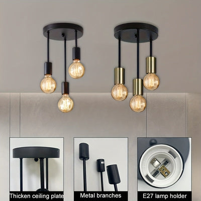 Lámpara de techo moderna industrial E27 de metal - Diseño geométrico negro elegante, montaje semi-inclinado para sala de estar, dormitorio o decoración de mesa de comedor (bomba no incluida), lámpara de techo para sala de estar, iluminación de dormitorio