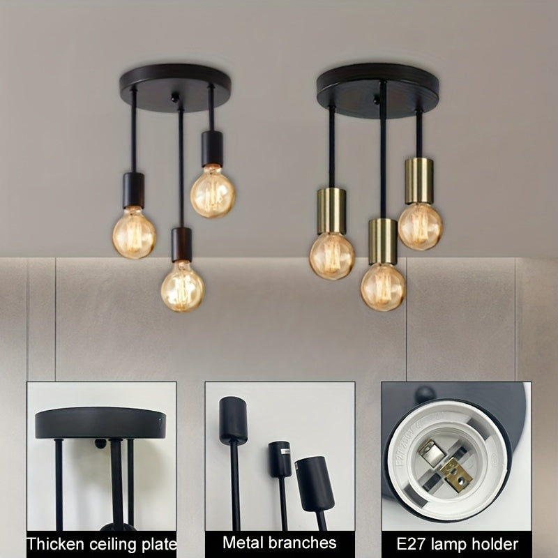 Lámpara de techo moderna industrial E27 de metal - Diseño geométrico negro elegante, montaje semi-inclinado para sala de estar, dormitorio o decoración de mesa de comedor (bomba no incluida), lámpara de techo para sala de estar, iluminación de dormitorio