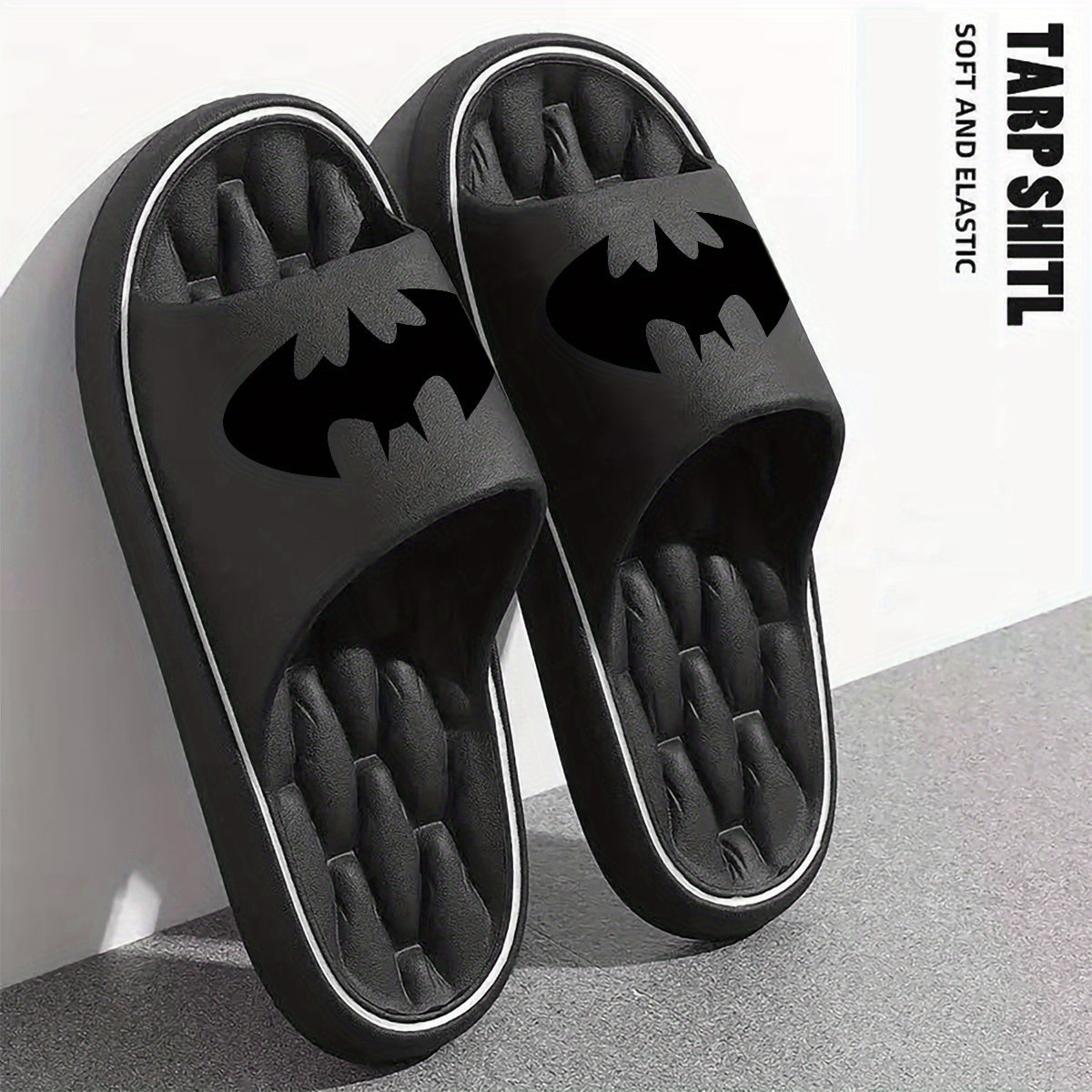 1 par de sandalias tipo pantuflas de Batman de Warner Bros DC - Suela de EVA transpirable, absorbente de impactos, ligera, para todas las temporadas, uso en interiores/exteriores, calzado casual unisex para el hogar y la playa, con diseño de caricatura,