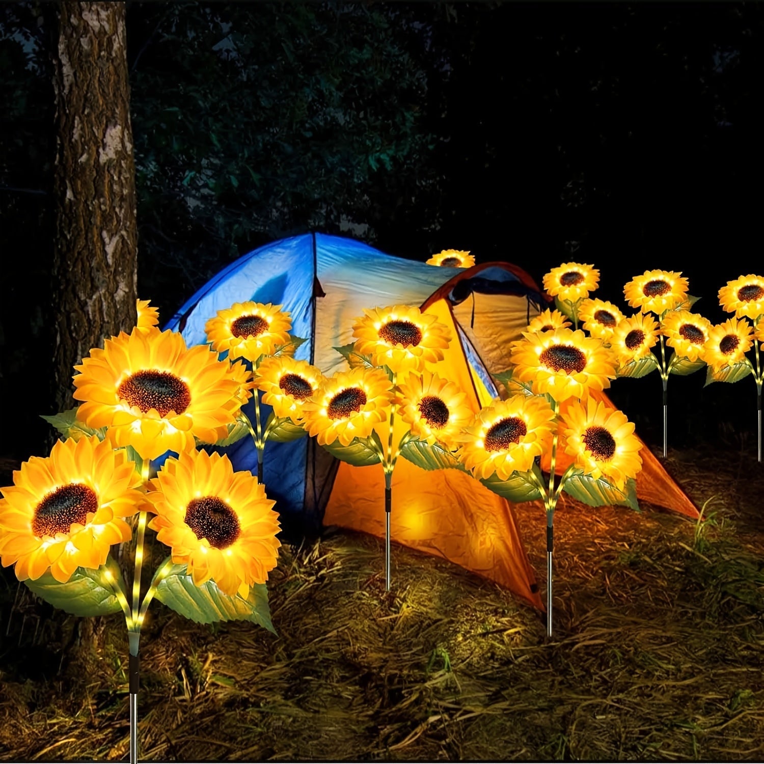 Luces Solares de Jardín Mejoradas de 3 Piezas con 9 Luces de Girasol, Luces Solares Artificiales Impermeables para Exteriores, Decoración de Jardín, Luces Decorativas Solares de Encendido/Apagado Automático para Césped, Patio, Porche, Camino de Flores, D