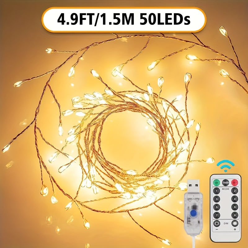 100 Luces de Cuento de Hadas con LED y 8 Modos de Parpadeo, Control Remoto USB y Temporizador - LEDes en Blanco Cálido/Coloridos para Árbol de Navidad, Dormitorio, Boda, Halloween y Decoración Festiva, Luces de Cadena Versátiles | Disposición Flexible de