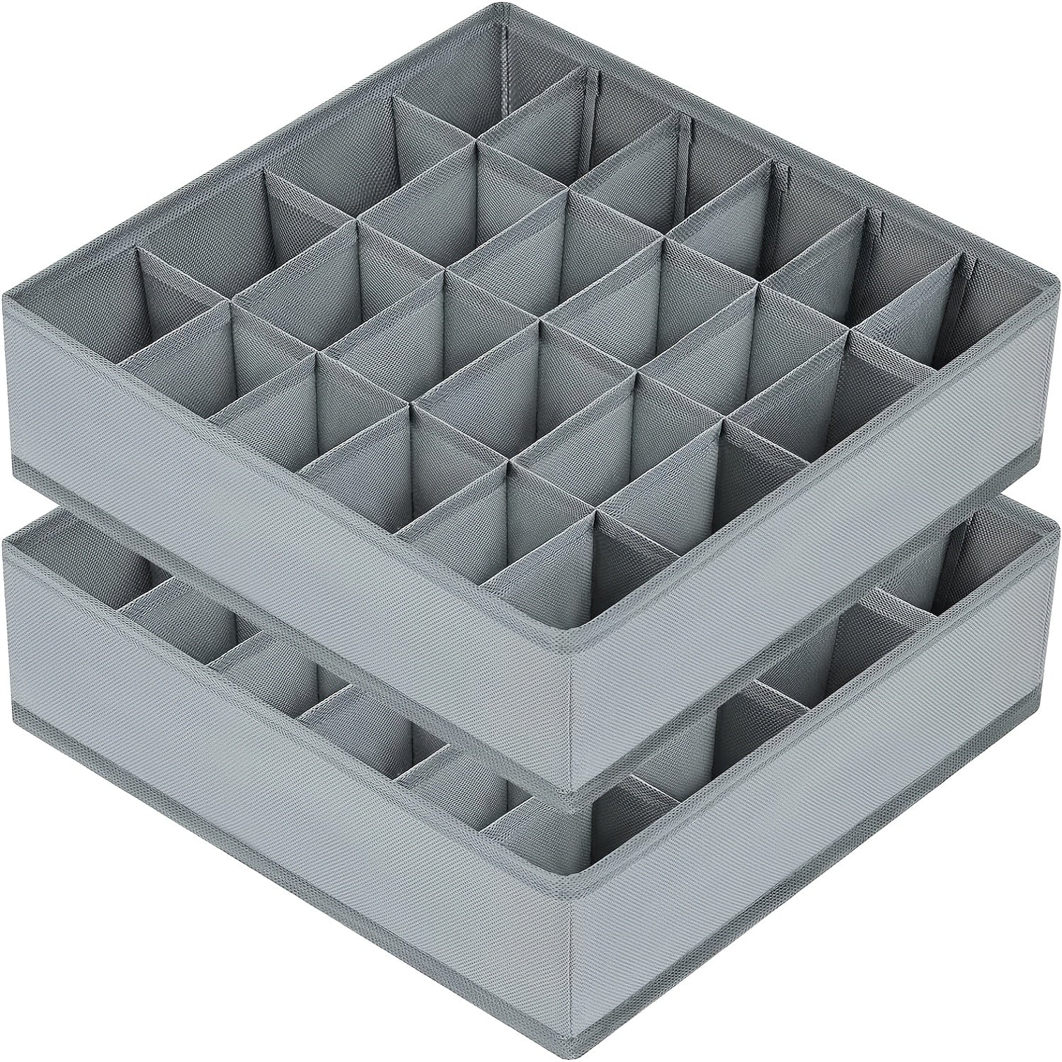 Paquete de 2, 48 compartimentos, organizadores de calcetines y ropa interior de tela - Cierre de cremallera duradera, caja de almacenamiento plegable para calcetines, ropa interior, corbatas - Ideal para dormitorio y decoración del hogar, organización de